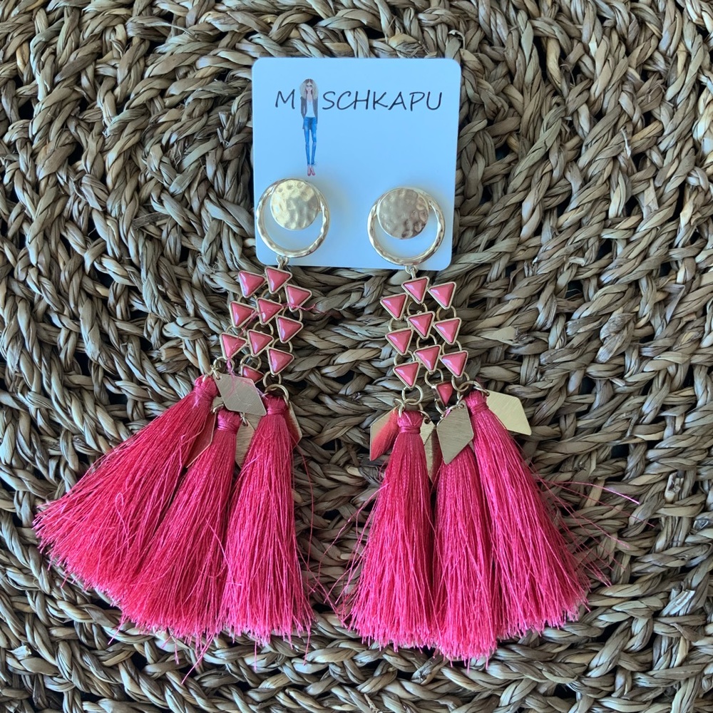 Red Tassel Statement Earrings (A5)